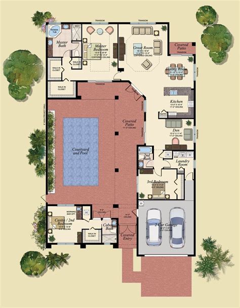 courtyard garage house plans   hacienda style mediterranean moroccan plan  shaped house