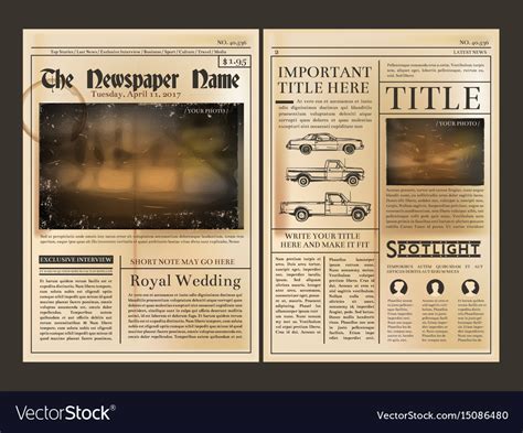 layout design front page  vintage newspaper vector image