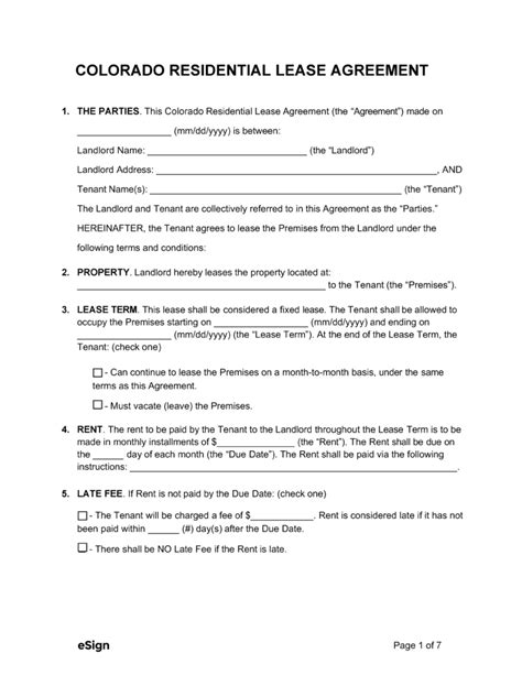 colorado rental lease agreement templates   word