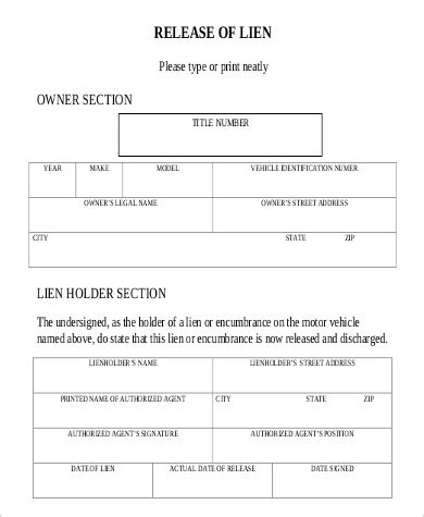 sample release  lien forms  ms word