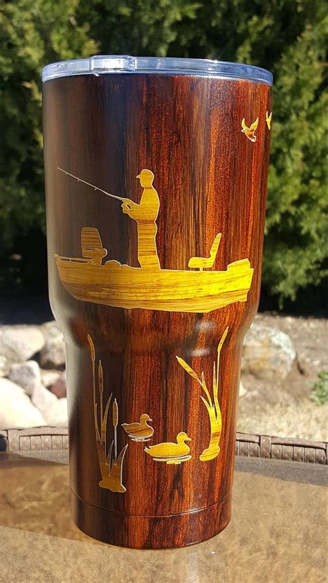 customized rtic woodgrain fishing tumbler yeti cup