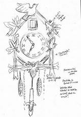 Cuckoo Clock Coloring Pages Clocks Bird Vintage Drawings Choose Board Hare sketch template