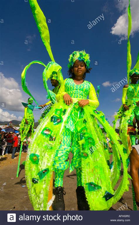 Girl Stiltwalker In Carnival Costume Trinidad Carnival