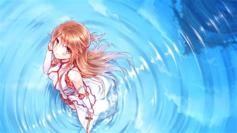Anime Sword Art Online Anime Girls Yuuki Asuna Water