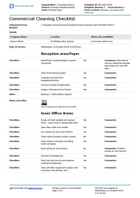 cleaning business checklist template  editable template