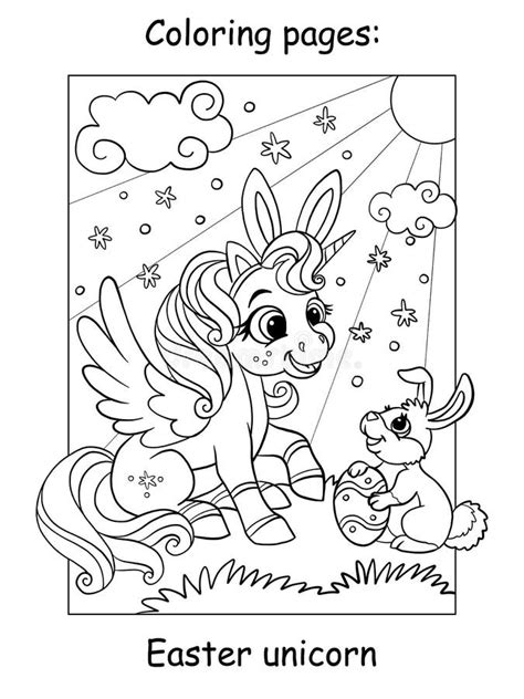 coloring book page cute unicorn  easter bunny stock vector