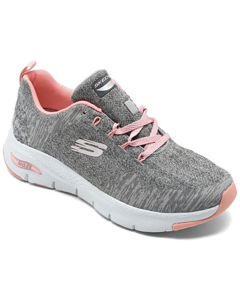 skechers womens arch fit comfy wave arch support walking sneakers  finish   gray