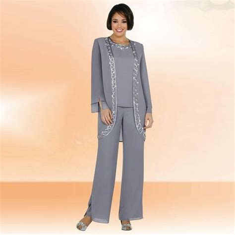 gray mother of the bride pant suit for weddings long sleeve women