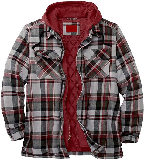 men thicken plaid hooded flannel quilted lined button  shirt jacket