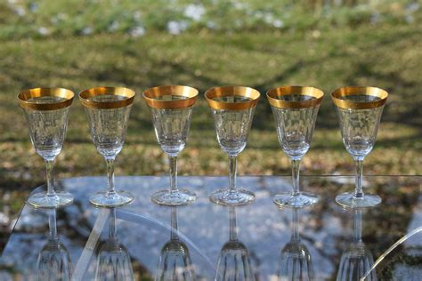 Vintage Gold Rimmed Encrusted Wine Glasses Set Of 6 Gold Rimmed Wine