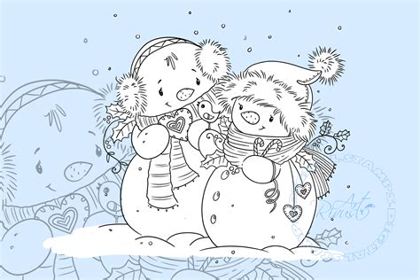 digital stamp  christmas digi stamp cute snowman
