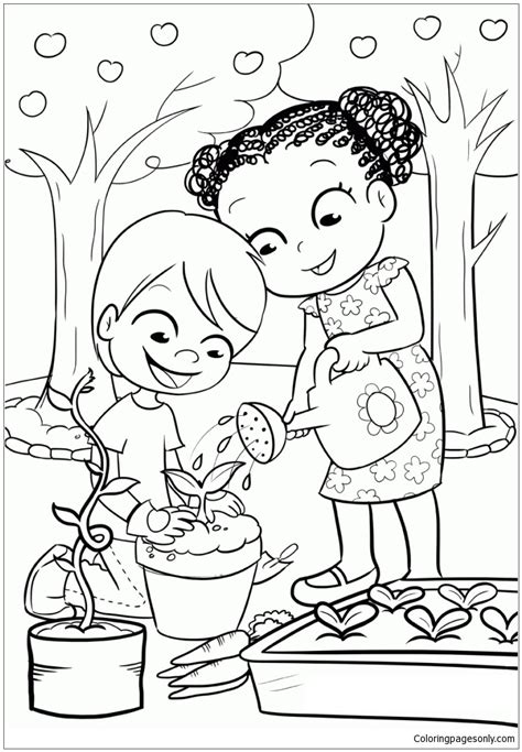 kids gardening  coloring page  printable coloring pages