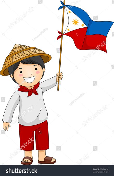 illustration filipino kid holding philippine flag stockvektor