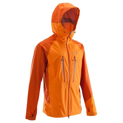 mens mountaineering waterproof jacket alpinism light orange simond decathlon