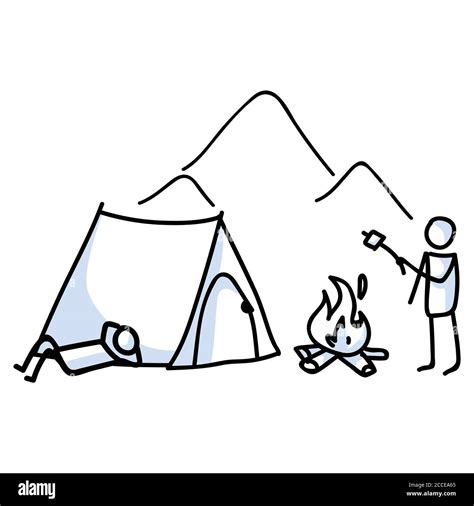 hand drawn stickman camping tent  campfire concept simple outdoor
