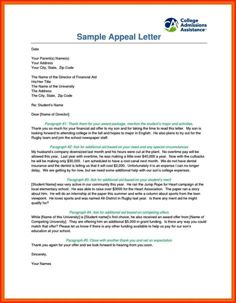 financial aid appeals letter sampletemplatess sampletemplatess