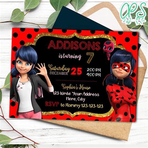 ladybug miraculous invitation customizable template instant downl