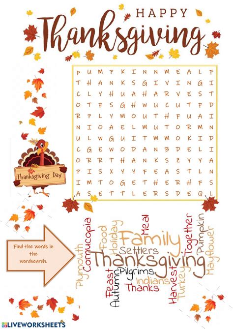 thanksgiving wordsearch interactive worksheet