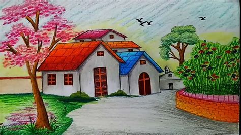 draw  market scenery easy drawing  village scene page   qq