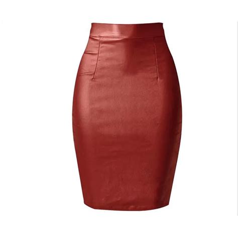 imitation leather denim women skirts zipper back push up hips slim