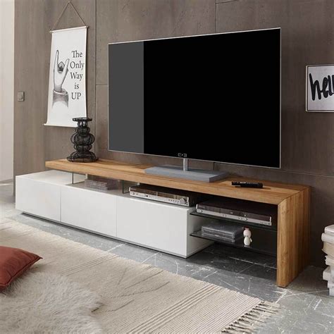 tv lowboard  weiss mit eiche massivholz wohnzimmer tv hifi moebel