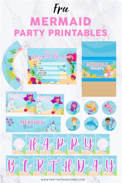 mermaid party printables party  unicorns