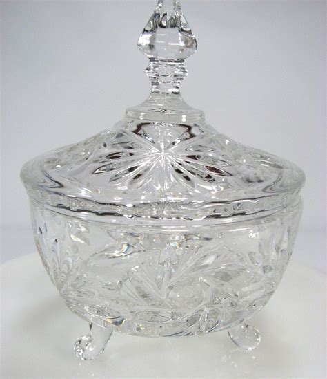 cut glass footed candy dish  spire lid star  david