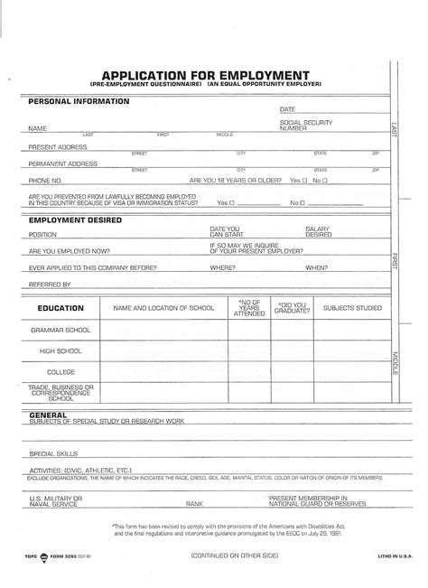 employment application forms  printable