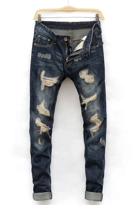 represent clothing designer brand ripped jeans  men slim fit blue denim jeans mens zipper