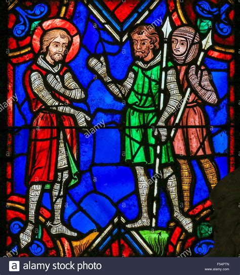 Stained Glass Window Depicting Medieval Knights In The