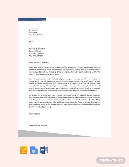 recommendation letter  scholarship  family friend template