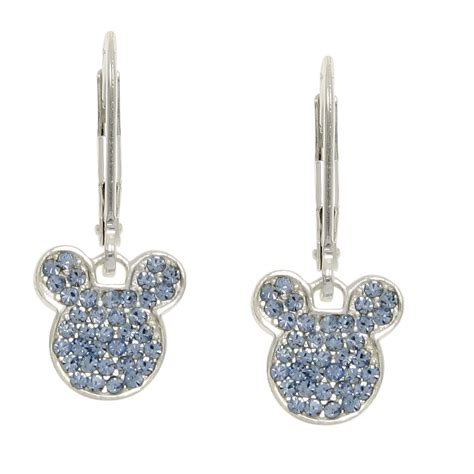 disney sterling silver light blue pave mickey head leverback earrings jewelry earrings
