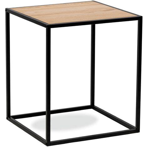 table appoint bout de canape meuble industriel carre bois noir