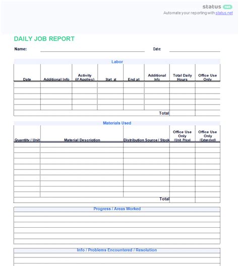 examples daily report template  templates