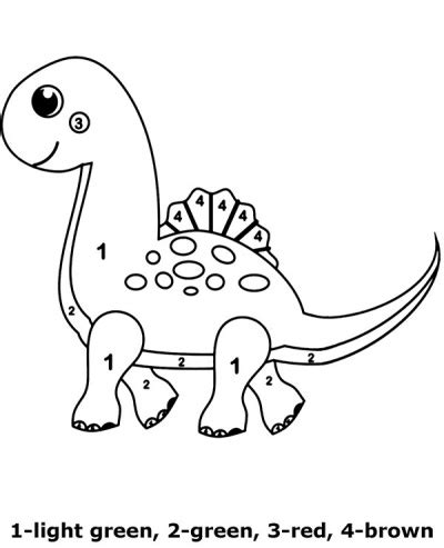 easy worksheet  children color  numbers dinosaur