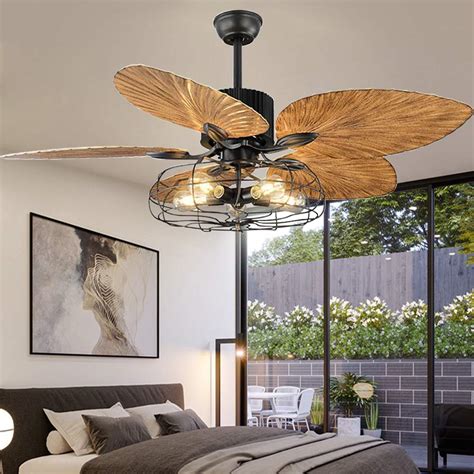 industrial cage ceiling fan  light tropical  lights remote control indoor chandelier fan