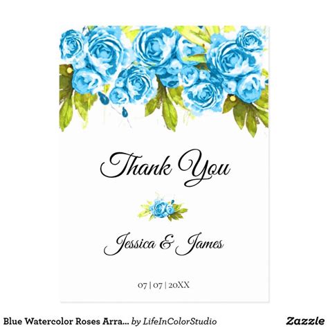 blue watercolor roses arrangement   postcard zazzlecom