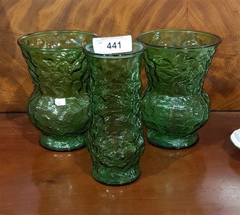 vintage green glass vases