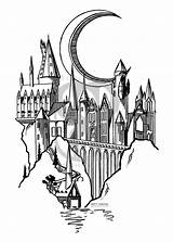 Castle Potter Harry Hogwarts Drawing Tattoo Etsy Magic Print Drawings Easy Et Linework Coloring Pages Hp Ziyaret Tattoos Items sketch template
