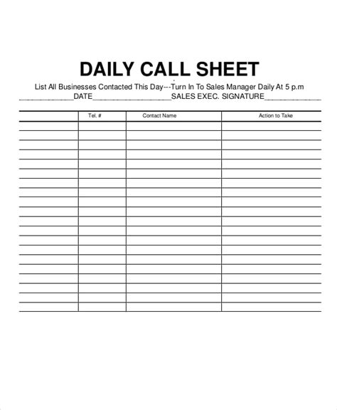 call log sheet template   word  excel documents