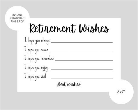retirement wishes printable cards etsy