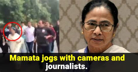 mamata jogs in white saree with journalists and security guards the