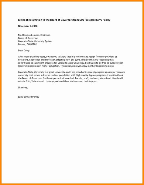 resignation letter  board  directors template web resignation