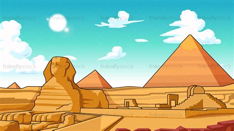 Pyramids And Sphinx Of Giza Background Cartoon Vector