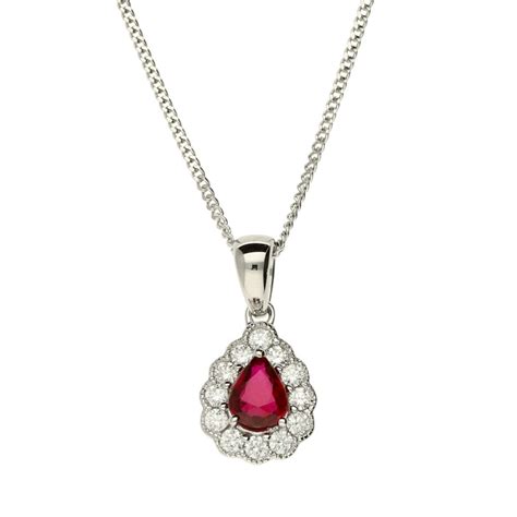 18ct White Gold Diamond And Ruby Pendant And Necklace Miltons Diamonds