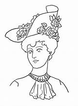 Victorian Coloring Hat Printable Hats Lady sketch template