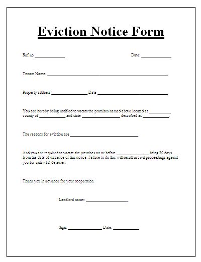sample eviction notice form  word templates