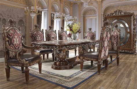 hd  homey design long dining table victorian style burl metallic