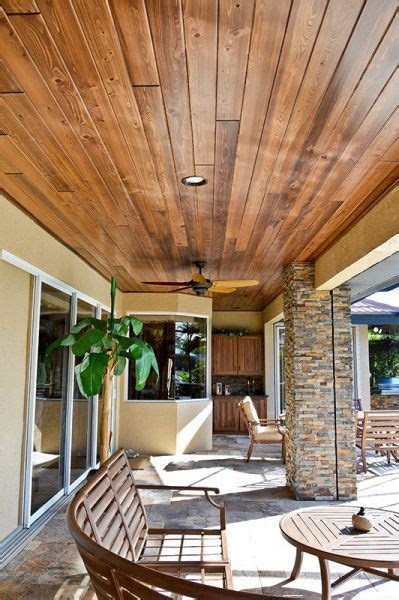 outdoor living cypress wood ceiling  stone wooden ceiling design