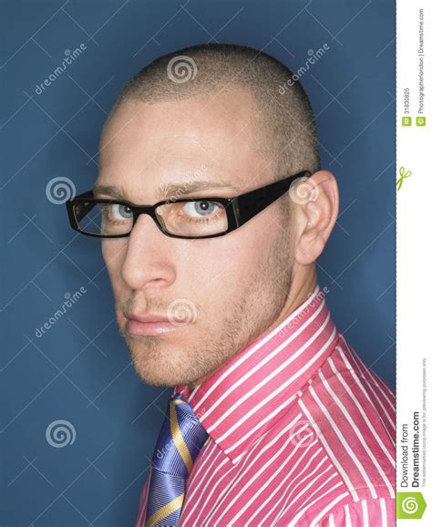 Portrait Of Serious Bald Man In Glasses Stock Image